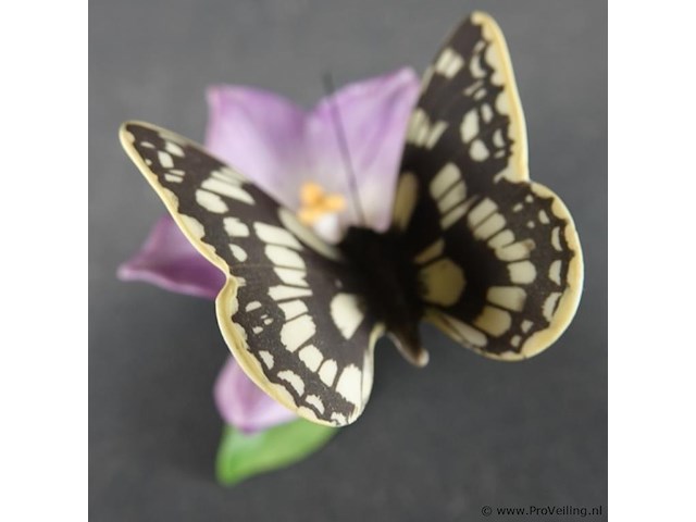 Biscuitporseleinen beeldje van een vlinder op een bloem uit de "butterflies of the world" collectie van franklin mint - afbeelding 4 van  5