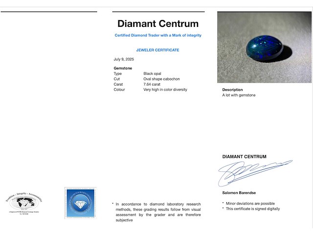 Black opal 7.64 carat natuurlijke black opal - afbeelding 3 van  4