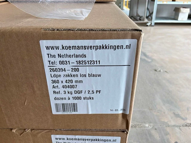 Blauwe ldpe zakken (360 x 420 mm) (50000x) - afbeelding 3 van  3