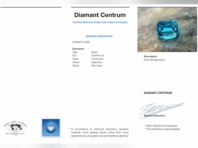 Blauwe topaas 12.28 ct - afbeelding 4 van  4