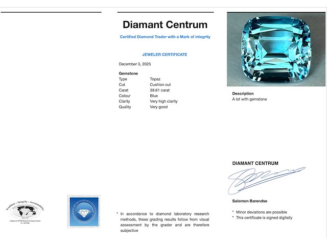 Blauwe topaas 38.61 carat - afbeelding 3 van  4