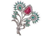 Bloem broche met natuurlijke diamanten en edelstenen - afbeelding 3 van  5