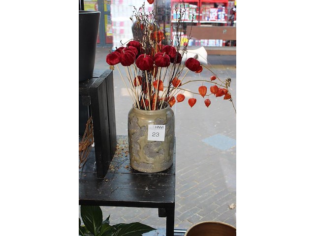 Bloempot met diverse decoratie hoogte 30 cm. - afbeelding 2 van  2