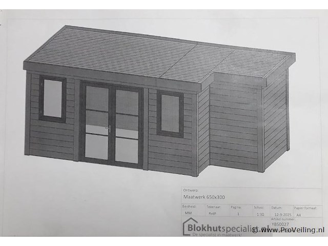 Blokhut/tuinhuis - 650x300cm - afbeelding 1 van  3