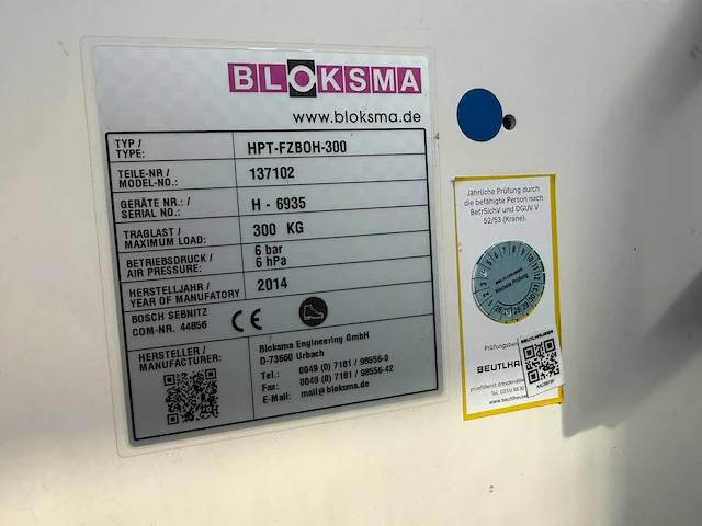 Bloksma - 2014 - hpt-fzb0h-300 - liftsysteem - afbeelding 2 van  4
