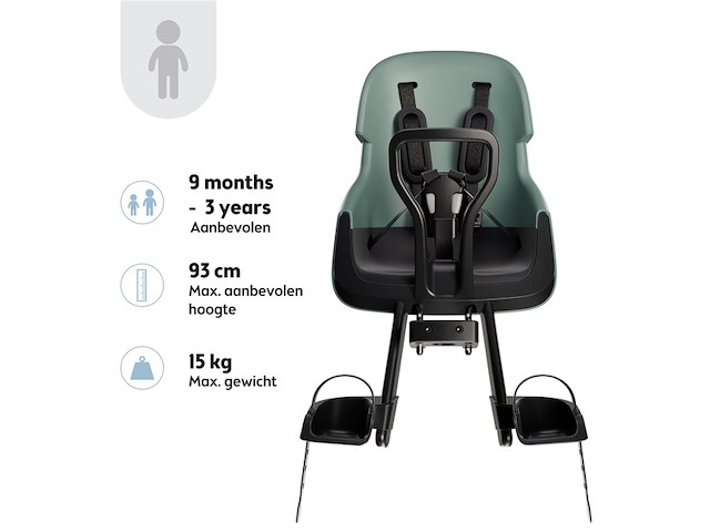 Bobike exclusive evolve mini voorste kinderzitje voor de fiets groen - afbeelding 4 van  6