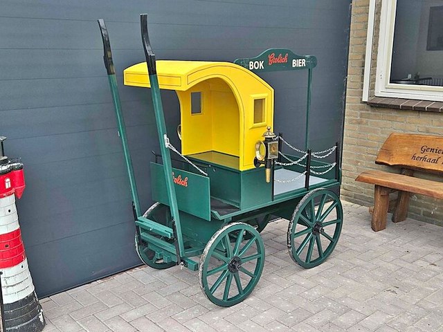 Bokkenwagen met span en houten wielen, groen - afbeelding 1 van  4