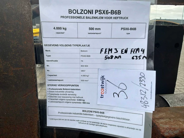 Bolzoni psx6-b6b professionele balenklem voor heftruck - afbeelding 8 van  9
