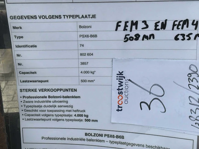 Bolzoni psx6-b6b professionele balenklem voor heftruck - afbeelding 9 van  9