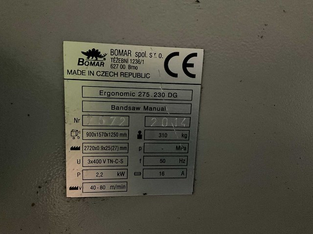 Bomar ergonomische 275.230 dg semi-automatische bandzaag - afbeelding 8 van  9