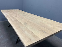 Boomstam eetkamertafel eiken natuur met onderstel - afbeelding 3 van  6