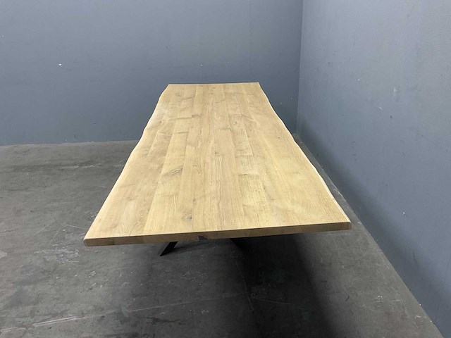 Boomstam eetkamertafel eiken natuur met onderstel - afbeelding 5 van  6