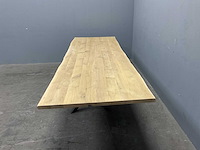 Boomstam eetkamertafel eiken natuur met onderstel - afbeelding 5 van  6