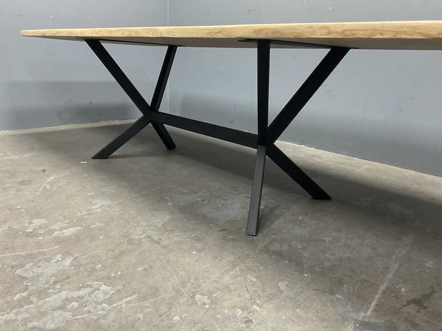 Boomstam eetkamertafel eiken natuur met onderstel - afbeelding 6 van  6