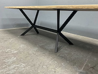 Boomstam eetkamertafel eiken natuur met onderstel - afbeelding 6 van  6