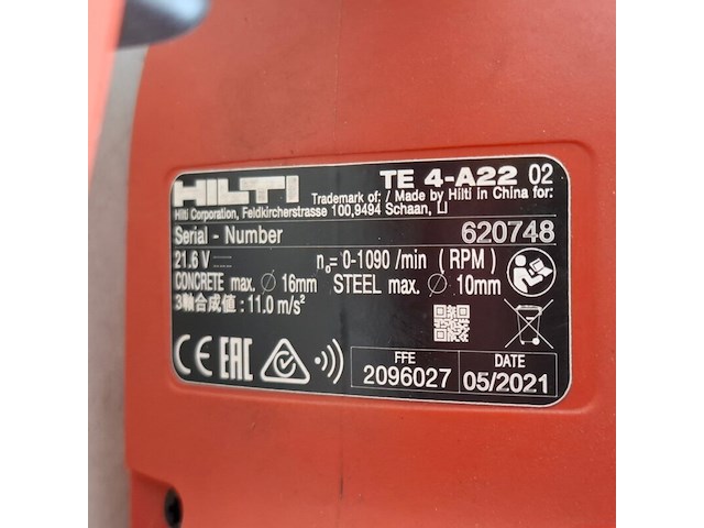 Boorhamer 18mm sds-plus accu hilti, hilti, te 4-a22, 2021 - afbeelding 12 van  14