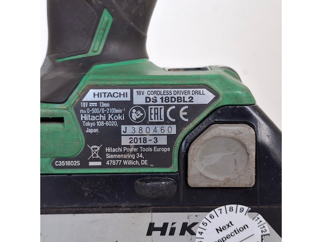Boormachine accu 18v, hitachi, ds18dbl2, 2018 - afbeelding 12 van  14