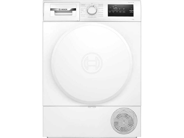 Bosch serie 4 wth83vv4, vrijstaand, voorlader, warmtepomp, wit, draaiknop, touch, rechts- duits display - afbeelding 1 van  12