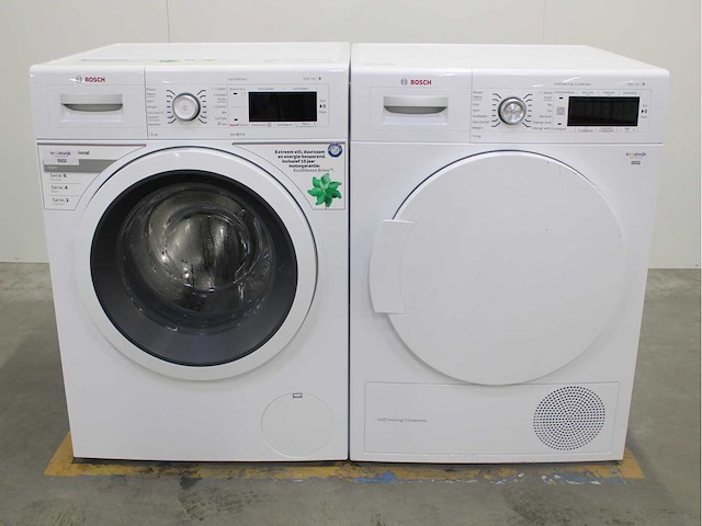 Bosch serie|8 varioperfect wasmachine & bosch serie|8 selfcleaning condenser wasdroger - afbeelding 1 van  8