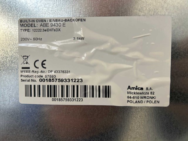 Bosch smv54m30eu vaatwasser | comfee koelkast | amica abe 9430 e inbouwoven - afbeelding 2 van  12