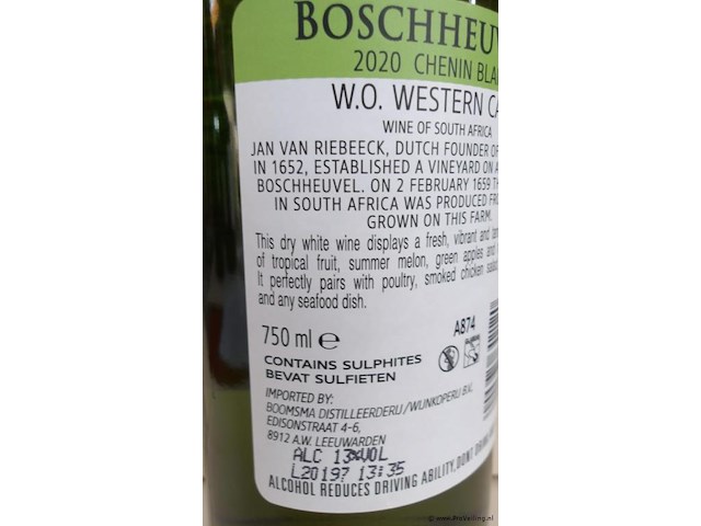 Boschheuvel chinin blanc - 750 ml - winkelverkoopprijs € 7.95 - afbeelding 3 van  3