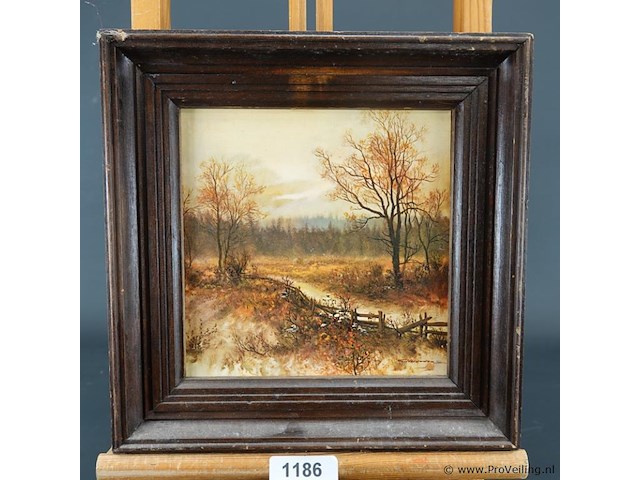 Bosgezicht in houten lijst - afbeelding 1 van  5