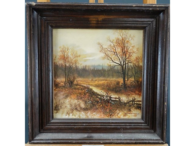 Bosgezicht in houten lijst - afbeelding 2 van  5