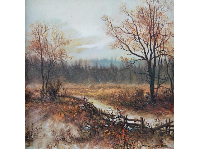 Bosgezicht in houten lijst - afbeelding 3 van  5