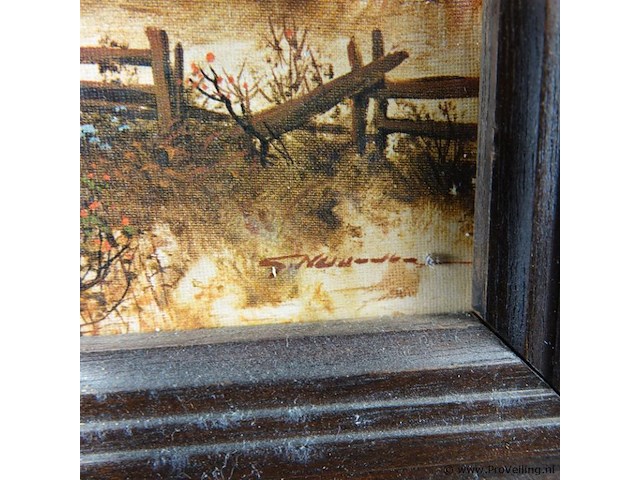 Bosgezicht in houten lijst - afbeelding 4 van  5