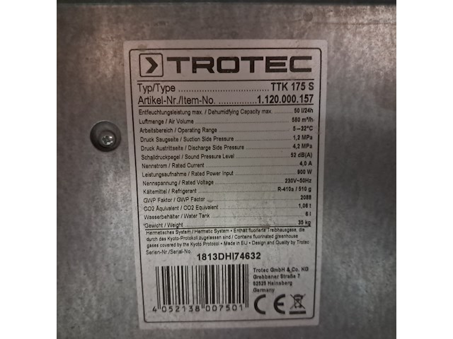 Bouwdroger - 50l - 230v trotec, ttk 0175 s, bouwjaar 2018 - afbeelding 3 van  11