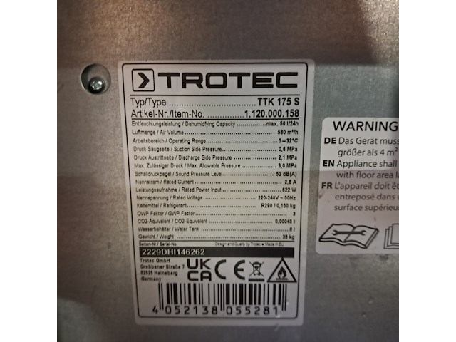 Bouwdroger - 50l - 230v trotec, ttk 0175 s, bouwjaar 2022 - afbeelding 3 van  11