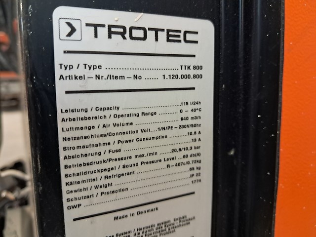 Bouwdroger 150l 230v trotec, ttk 800, bouwjaar 2018 - afbeelding 2 van  11