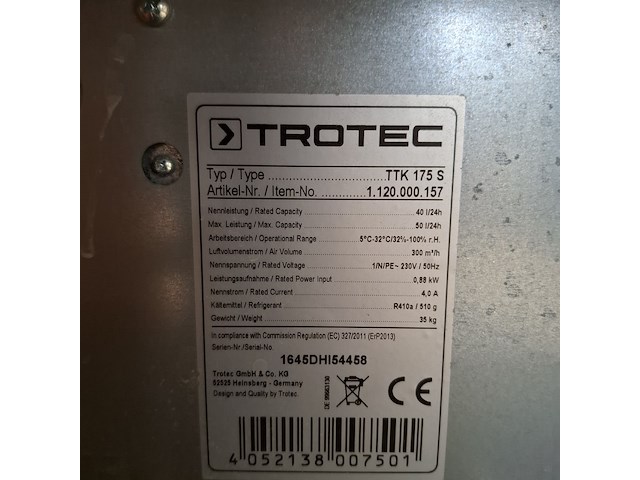 Bouwdroger 50l 230v trotec, ttk 0175 s, bouwjaar 2016 - afbeelding 7 van  7