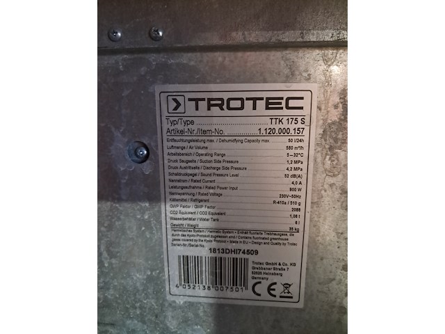 Bouwdroger 50l 230v trotec, ttk 0175 s, bouwjaar 2018 - afbeelding 8 van  8