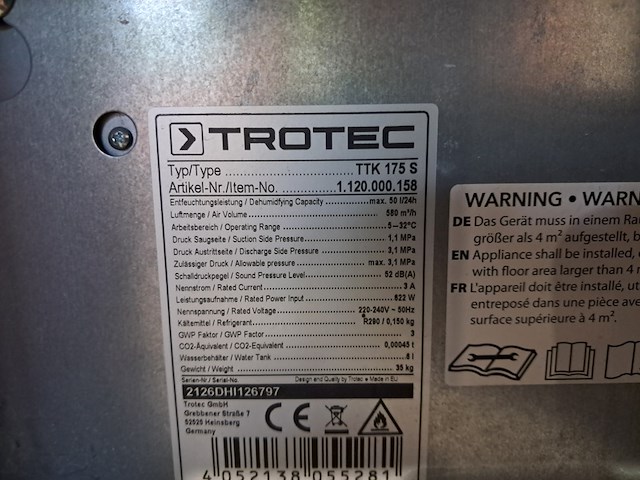 Bouwdroger 50l 230v trotec, ttk 0175 s, bouwjaar 2021 - afbeelding 2 van  10