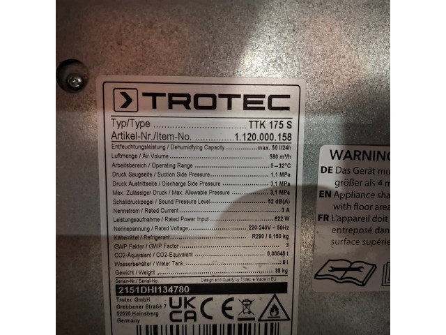 Bouwdroger 50l 230v trotec, ttk 0175 s, bouwjaar 2022 - afbeelding 5 van  5