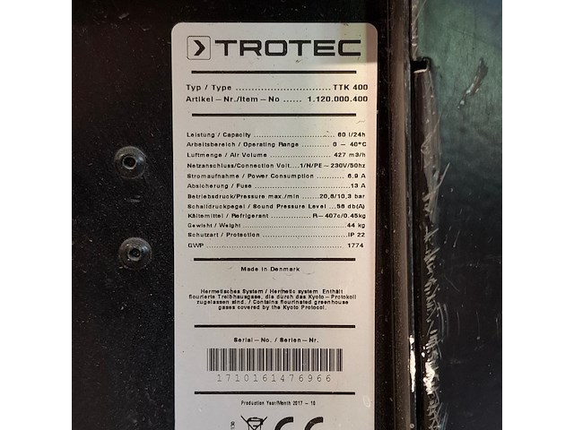 Bouwdroger 75l 230v trotec, ttk 400, bouwjaar 2017 - afbeelding 7 van  8