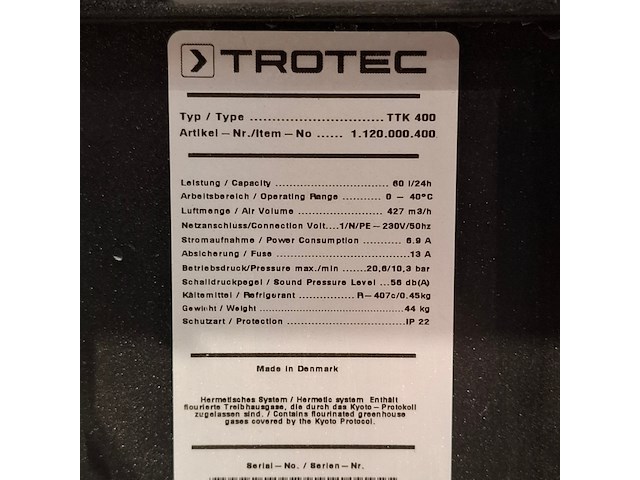 Bouwdroger 75l 230v trotec, ttk 400, bouwjaar 2017 - afbeelding 7 van  8