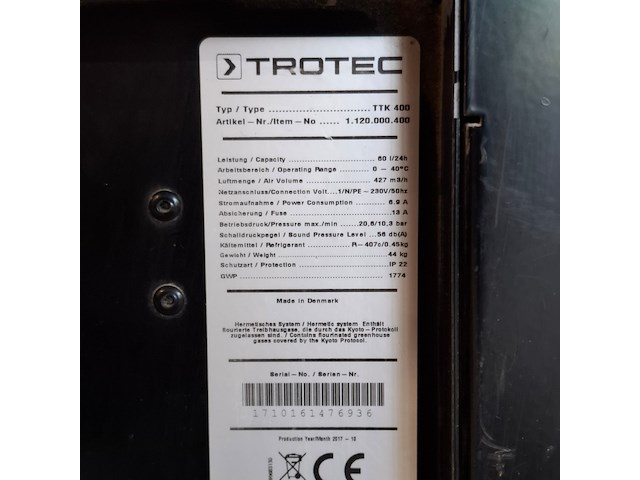Bouwdroger 75l 230v trotec, ttk 400, bouwjaar 2017 - afbeelding 7 van  7