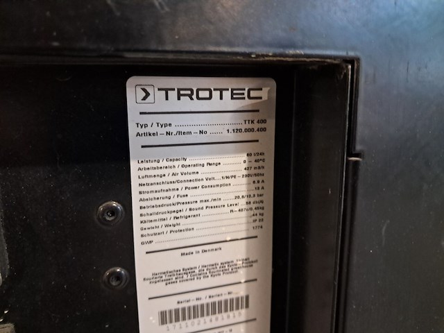 Bouwdroger 75l 230v trotec, ttk 400, bouwjaar 2017 - afbeelding 2 van  11