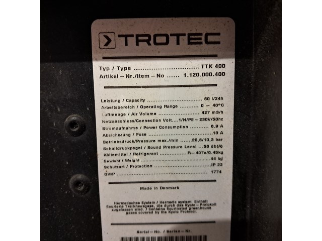 Bouwdroger 75l 230v trotec, ttk 400, bouwjaar 2017 - afbeelding 2 van  10