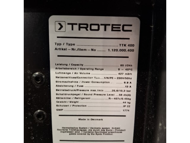 Bouwdroger 75l 230v trotec, ttk 400, bouwjaar 2018 - afbeelding 6 van  6