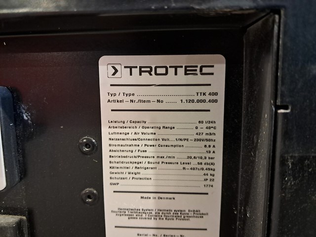 Bouwdroger 75l 230v trotec, ttk 400, bouwjaar 2018 - afbeelding 10 van  11