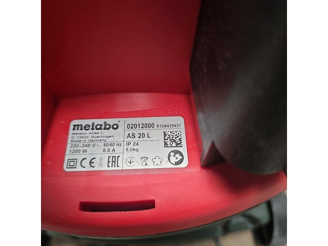 Bouwstofzuiger as20l, metabo, 2012000, groen - afbeelding 2 van  6