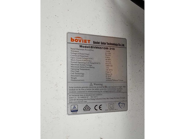 Boviet - set van 16 gebruikte panelen (310 wp) - gebruikte (5 kw) omvormer - afbeelding 3 van  4