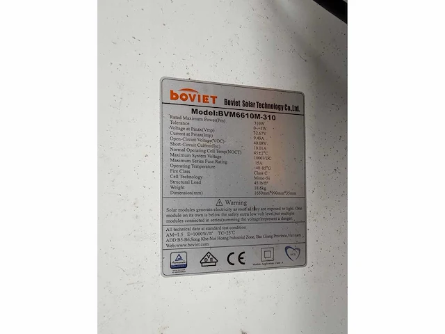 Boviet - set van 16 gebruikte panelen (310 wp) - gebruikte (5 kw) omvormer - afbeelding 3 van  4