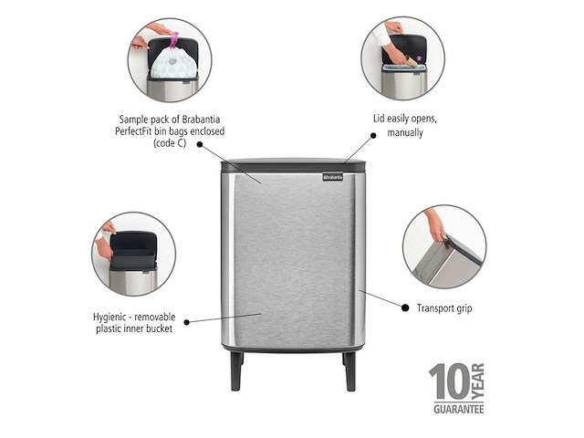 Brabantia bo hi prullenbak 12 liter matt steel fingerprint proof - afbeelding 1 van  4