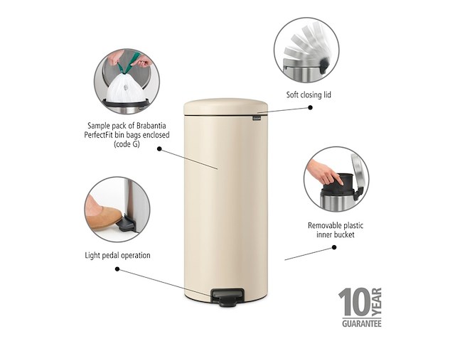 Brabantia newicon prullenbak 30 l rond beige - afbeelding 2 van  6