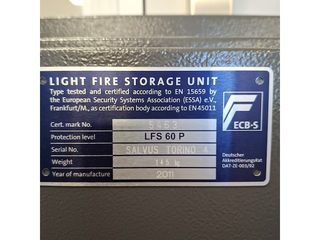 Brandvertragende kluis met code ecb-s, salvus torino 4, bouwjaar 2011 - afbeelding 4 van  5