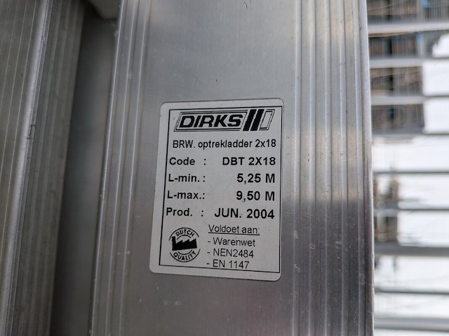 Brandweer optrekladder, dirks, dbt 2x18, 2004 - afbeelding 8 van  8